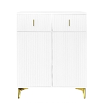 Elegant Sideboard with Adjustable Shelves and Gold-Plated Accents, Cabinet Ideal for Space-Saving Room, 83L x 35W x 101H cm, White+Gold