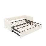 Upholstered Daybed with Charging Station, USB and Type-C Ports, Button-tufted Sofa Bed Perfect for Compact Room, 206L x 193W x 71H cm, Beige