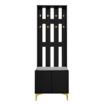 Elegant Wardrobe Set with Shoe Bench and Cushion, Adjustable Shelves, Closet Set Perfect for Entryway, 60.5L x 35W x 180.5H cm, Black