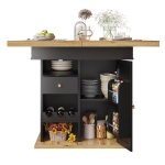 Telescopic Dining Table with Snack Shelf and Wine Rack for 4-6 People, Kitchen Table for Modern Living, 110L x 80W x 75H cm, Black+Natural