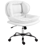 HOMCOM Chaise de Bureau Jambes Croisées avec Siège Large Roulettes Hauteur Réglable Double Rembourrage Fonction Basculement Blanc