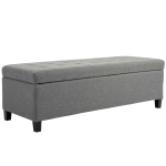HOMCOM Storage Ottoman, Linen Upholstered End of Bed Bench, Padded Footrest with Button Tufting, Hinged Lid and Wood Frame, Grey