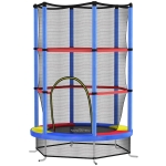 HOMCOM Kindertrampoline met Veiligheidsnet, Elastische Veren, tot 45 kg Belastbaar, Stalen Frame, Ø140x160cm, Veelkleurig
