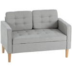 HOMCOM Zweisitzer-Sofa mit Stauraum, Knopfheftung, Kissen, Kautschukbaumholz, 117x62x78cm, Hellgrau