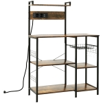HOMCOM Scaffale Cucina Multipresa per Microonde con Ripiani e Cestino a Rete, 90x42x130cm, Marrone