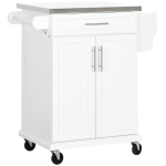 HOMCOM Ilha de Cozinha Móvel Auxiliar de Cozinha Moderno com 4 Rodas Gaveta Barra e Prateleira Ajustável 83,5x45,7x90,5 cm Branco