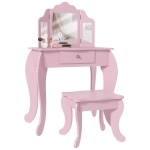 HOMCOM Tavolo da Trucco per Bambini con Sgabello e Specchio Regolabile Tavolo per Ragazze da 3-6 Anni con Cassetto, Rosa