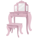 HOMCOM Coiffeuse Enfant avec Tabouret et Miroir Ajustable Coiffeuse pour Filles de 3-6 Ans avec Tiroir Rose