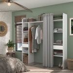 Kit dressing ARTIC avec rideau - Décor Blanc - 2 colonnes + 2 penderies + 2 tiroirs - L 198 x P 40 x H 203 cm - EKIPA