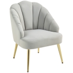 HOMCOM Poltrona in Velluto da Camera e Salotto a Conchiglia Stile Art Deco, Acciaio, 63x65x84 cm, Grigio