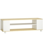 HOMCOM Móvel para TV com Rodas Armário para TV Flutuante com 2 Portas e 2 Prateleiras 120x40x38,5cm Branco e Madeira