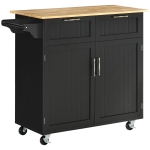 HOMCOM Carrello da Cucina Multiuso in Legno con 2 Cassetti, Armadietto e 4 Ruote, 104x46x91cm, Nero