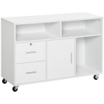 HOMCOM Support d'imprimante organiseur bureau caisson placard + 2 tiroirs + niches + grand plateau panneaux particules blanc