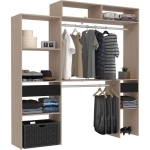 Kit dressing extensible ARTIC EKIPA - Chene et noir - 2 penderies + 2 tiroirs + Surmeuble - L198 x P40 x H202 cm