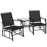 Outsunny Outdoor Garden Double Glider Rocking Chairs, Metal Gliding Loveseat with Middle Table Conversation Set Patio Backyard Relax Outdoor Furniture Black
