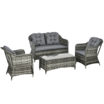 Outsunny 4 Pieces Outdoor PE Rattan Garden Furniture Set with Cushions - Patio Special Hand Weave Wicker Conservatory Sofa Set and Glass Top Coffee Table, Mixed Grey
