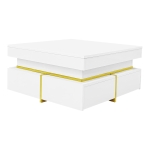 High-Gloss Coffee Table with Gold Accents and Drawers, Tea Table Perfect for Living Rooms and Apartments, 70L x 70W x 35.5H cm, White