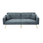 Convertible Sofa Bed with Adjustable Backrest, Sherpa Fabric and Gold Legs, Sleeper Sofa for Compact Rooms, 176L x 64W x 75H cm, Blue