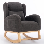 Moderner Schaukelstuhl mit Teddy-Stoffbezug, Ohrensessel mit ergonomischem Wingback-Design, für Wohnzimmer und Schlafzimmer, 71x96,5x101 cm, Dunkelgrau