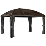 Outsunny 3 x 4m Hardtop Gazebo Canopy with Metal Roof, Aluminium Gazebo Permanent Pavilion with Netting and Curtains, Dark Grey