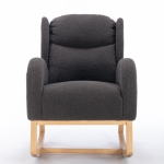 Fauteuil à bascule moderne avec revêtement en tissu Teddy, fauteuil à oreilles avec design ergonomique à dossier en aile, pour salon et chambre, 71x96,5x101 cm, Gris foncé