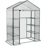Outsunny Rechteckiges Garten- und Terrassengewächshaus 143x73x195cm, Transparente PVC-Platte und 8 Einlegeböden, aufklappbare Rolltür