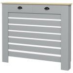 HOMCOM Cache-radiateur en MDF à Lattes, Cache-radiateur à Grille avec 2 Tiroirs, 111x19x95.5 cm, Gris
