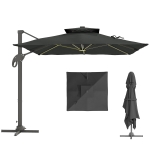 Outsunny Parasol déporté rectangulaire parasol LED inclinable pivotant manivelle acier alu. dim. 3L x 3l x 2,66H m polyester gris