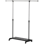HOMCOM Séchoir Extensible avec Roulettes avec Barre en Acier Inoxydable et Étagère pour Chaussures 159x42x168 cm Noir et Argent