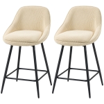 HOMCOM Ensemble de 2 Tabourets de Bar Pivotants avec Dossier et Accoudoirs, Revêtement en Velours Côtelé et Repose-Pieds, Beige