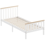 HOMCOM Eenpersoons-bedframe, houten bedframe, opbergruimte onder, natuurhout, wit