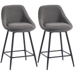 HOMCOM Set of 2 Bar Stools with Cord Upholstery and Steel Legs, Padded Chairs for Kitchen Island, Dining Room, Gray