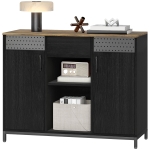 HOMCOM Buffet 2 Portes avec Perforations 2 Compartiments et Tiroir Étagères Ajustables 100x40x80 cm Noir et Marron Rustique