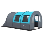 Outsunny Tenda da Campeggio 3 Posti Impermeabile con Zona Notte e Giorno, in Poliestere, 480x260x200 cm, Grigio e Blu