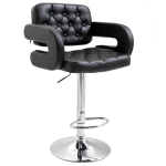 HOMCOM Sgabello da bar girevole e regolabile in altezza, con schienale, poggiapiedi e braccioli 61x50x94-114cm Nero