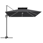 Outsunny 2.5m Cantilever Parasol with Solar Powered LED Lights, 360° Rotation, Tilt Adjustment, Crank Handle, Dark Grey