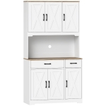 HOMCOM Kitchen Pantry with 6 Doors Countertop for Microwave 2 Drawers Adjustable Shelves Cable Hole White