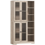 HOMCOM Credenza Cucina Alta con Vetrina a 4 Ante, Chiusura Soft e 6 Ripiani aperti Regolabili, design moderno, 90x35x172 cm Grigio Chiaro |Aosom Italy