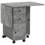 HOMCOM Tavolo Pieghevole con 2 Cassetti e Armadietto, 6 Rotelle e Freni, 120x60x76.5 cm, Grigio Legno e Roccia