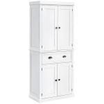 HOMCOM Freestanding Kitchen Cupboard, 184cm Tall Storage Cabinet with Doors and Shelves, Traditional Colonial 4-Door Kitchen Pantry Cupboard with Drawer, White