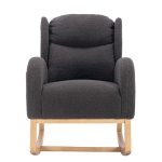 Sedia a dondolo moderna rivestita in tessuto Teddy con design ergonomico a schienale alto, per soggiorno e camera da letto, 71x96.5x101 cm, Grigio Scuro