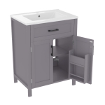 Armario de baño independiente con lavabo, estantes de doble puerta, cajones prácticos, estantes ajustables, 60x46x84,8 cm, Gris