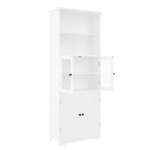 Badezimmer-Hochschrank mit Stauraum, Glasschranktür, Holzschranktür, verstellbare Trennwände, 57,4 x 28,4 x 162,5 cm, Weiß