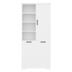 Badezimmerschrank mit doppeltem Wäschekorb, verstellbare Regale, viel Stauraum, 78 x 35 x 172,7 cm, Weiß