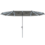 Outsunny Dubbele Parasol met Zonne-energie Verlichting, Aluminium, Polyester, UPF50+ Bescherming, UV-bestendig, Terras Parasol, Donkergrijs
