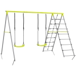 Outsunny Columpio para Niños con Altura Ajustable 2 Sillas Trepador Red de Escalada y Anti-UV 260x185x180 cm Gris y Verde