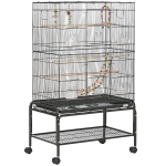 PawHut  Cusca pentru pasari cu suport, jucarii, roti, pentru canari, cinteze, agapornis, perusi, cusca cu accesorii, raft de depozitare, Negru