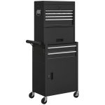 HOMCOM Armadio porta attrezzi chiudibile a chiave, set 3-in-1 carrello portautensili mobile con 6 cassetti e pannello forato, armadio porta attrezzi in acciaio smontabile per garage e officina, Nero