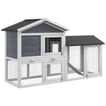 PawHut Clapier avec enclos, bois de sapin, 147 x 54 x 84 cm, Gris