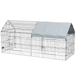 PawHut Cage pour Lapins d'Extérieur et d'Intérieur de Style Maisonnette avec Toit, 220x85x103cm, Argent